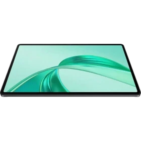 Honor Pad X8a 128 GB gri tabletin ön yüzü, kavisli yeşil ekran tasarımıyla vitrinde görünüyor.