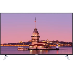 Vestel 49UA8900 Ultra HD 4K LED televizyon, Kız Kulesi manzarası gösteren ekran ve gümüş ayaklar