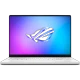 Asus ROG Zephyrus G14 GA403GM-SY117 gümüş ultrabook laptop; RGB arka planlı ekran açık ön görünüm