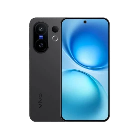 Vivo X200 FE siyah akıllı telefon, ön ekran ve arka kamera modülüyle vitrin görünümü