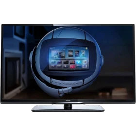 Philips 40PFL3208K Full HD FHD LED TV, ekranda uygulama menüsü ve modern tasarım; genel renkli vitrin görünümü