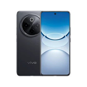 Vivo Y300 Pro Plus siyah akıllı telefonun vitrin görüntüsü, ön ekran ve arka kamera modülü görünümü