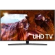Samsung 43RU7400 Ultra HD 4K LED televizyon; doğal renklerle dağ manzaralı ekran görüntüsü.