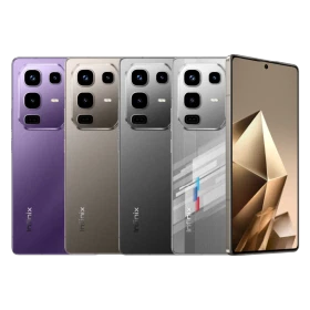 Siyah Infinix Note 50 Pro akıllı telefon, çoklu arka kamera tasarımı ve ince çerçeveli ekran görünümü