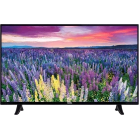 Vestel 43UD8360 Ultra HD 4K LED televizyon, siyah çerçeveli ve çiçek tarlası görüntülü ekranıyla görülüyor