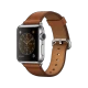 Apple Watch 38 mm gümüş paslanmaz çelik kasa ve klasik tokalı kahverengi kayışlı akıllı saat