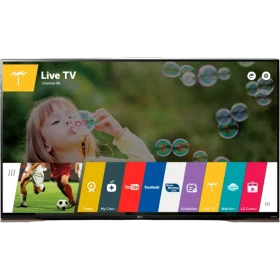 LG 65UF860V Ultra HD 4K LED televizyon vitrininde çocuk ve canlı TV arayüzü görüntüleniyor