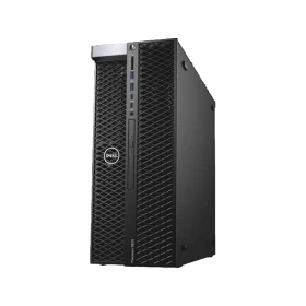 Dell Precision 5820 W-2275 masaüstü bilgisayar, siyah kasa, 32 GB RAM ve 256 GB SSD ile önden görünüm