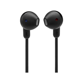 JBL Tune 215BT siyah kablosuz kulaklık, sol ve sağ kulaklık uçları önden görünür.