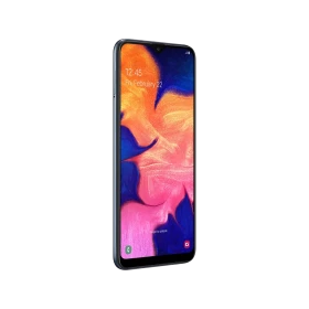 Siyah Samsung Galaxy A10 akıllı telefon, ince çerçeveli ekran ve damla çentik tasarımıyla önden görünüm