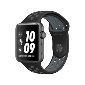 Apple Watch Nike+ Series 2 42 mm uzay grisi kasa, siyah Nike spor kordon ve dijital ekran