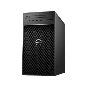 Dell Precision T3630 Delta siyah masaüstü bilgisayar kasası, ön paneli ve Dell logosuyla önden görünür.