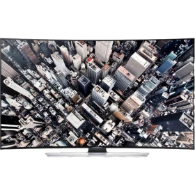 Samsung 55HU8590 Ultra HD 4K TV siyah ekranda şehir manzarası görünümlü akıllı televizyon