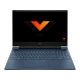 HP Victus Gaming 16-r0005nt koyu mavi oyuncu laptop ekranında V logosu ve klavye görünümü