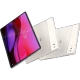 Lenovo Yoga Tab Plus TB520FU bej oyuncu tablet, ön yüzü ve arka kamera görünümüyle yan yana gösterim.