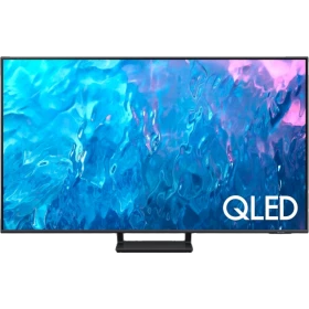 Samsung 75Q70C Ultra HD 4K QLED TV, ekranda QLED yazısı ve canlı su renkleri görünüyor