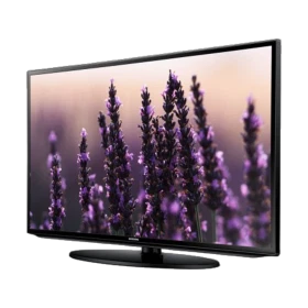 Samsung 40H5373 Full HD LED TV, mor çiçek manzaralı ekranda, siyah tasarım, vitrin görseli