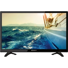 Sunny SN024LED033 HD Ready HD TV, siyah çerçeveli televizyonda deniz ve tekne görüntüsü.