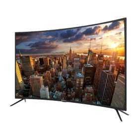Sunny SN55CRE88 Ultra HD 4K TV, şehir manzarası gösteren siyah çerçeveli televizyon 在天天中彩票