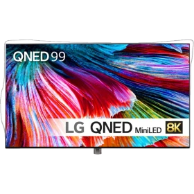 LG 75QNED996PB Ultra HD 8K QNED TV, MiniLED ekran görünümü; canlı renklerle ön vitrin tasarımı