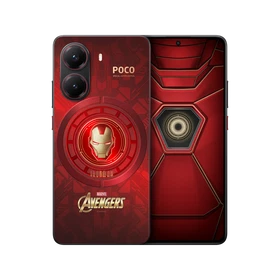 Poco X7 Pro Ironman Edition kırmızı akıllı telefon, ön ekran ve Ironman temalı arka tasarımıyla