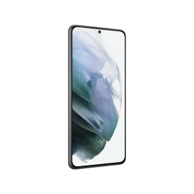 Samsung Galaxy S21 Plus siyah akıllı telefon, ince çerçeveli ekran ve ön kamera detayıyla önden görünüm
