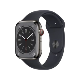 Apple Watch Series 8 Cellular 45 mm siyah paslanmaz çelik kasa ve spor kordonlu akıllı saat