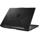 Siyah Asus TUF Gaming A15 FA506NCG-HN267A021 oyuncu laptop, arkadan aydınlatmalı logo görünümü