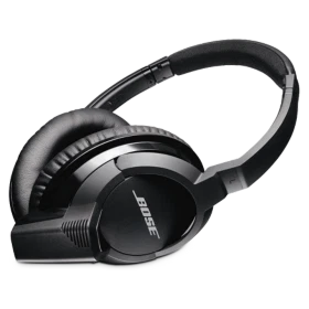 Bose AE2w Kablosuz siyah kulaklık, yastıklı kulaklık uçları ve ayarlanabilir kafa bandıyla gösteriliyor