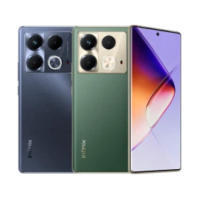 Infinix Note 40s siyah akıllı telefon, arka çoklu kamera modülü ve tam ekran tasarım görünümü