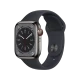 Apple Watch Series 8 Cellular 41 mm siyah paslanmaz çelik kasa ve spor kordonlu akıllı saat görünümü