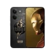 Siyah Xiaomi Poco X8 Pro Iron Man telefonun ön ve arka yüzü, özel Iron Man tasarımıyla birlikte gösteriliyor
