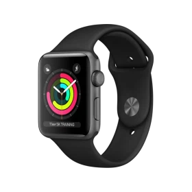 Apple Watch Series 3 42 mm siyah alüminyum kasa ve spor kordonlu akıllı saat, renkli aktivite ekranıyla