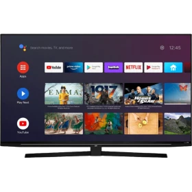 Beko B49 B 970 A Ultra HD 4K TV, siyah ekranında akıllı TV ana menüsüyle önden görünüm