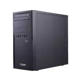 Casper Nirvana N200 N2L.G640-DG00R-00A siyah masaüstü bilgisayar kasası, ön ve yan görünüm