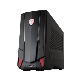 MSI Nightblade MI3 siyah masaüstü bilgisayar kasasının önden ve yandan görünümü