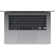Apple MacBook Air M2 15.3 İnç MQKP3TU/A gri laptop, üstten açık görünüm ve geniş trackpad detayı