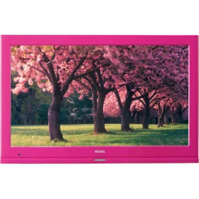 Vestel 22FA5100P Full HD LED televizyon, pembe çerçeveli ekranında çiçek açmış ağaçları gösteriyor