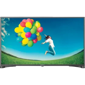 Sunny SN43DLK012 Full HD televizyon, siyah çerçeveli ekranda renkli balonlar ve kır manzarası gösteriyor