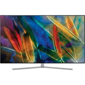 Samsung 65Q7F Ultra HD 4K QLED TV ekranda renkli soyut grafiklerle sergileniyor, genel renk seçeneği
