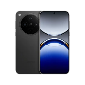 Oppo Find X8 siyah akıllı telefon, önden ekran ve arkadan kamera modülüyle vitrin görünümü