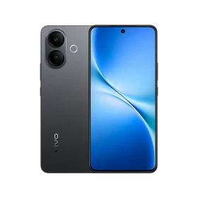 Vivo v60 Lite 5G siyah akıllı telefon, ön ekran ve arka çift kamera tasarımıyla vitrin görünümü