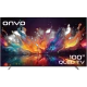 Onvo 100OVF9001UQ Ultra HD 4K LED televizyonun önden görünümü, renkli ekran ve ince çerçeve