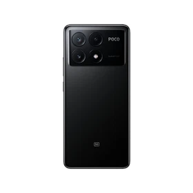 Siyah Poco X6 Pro akıllı telefonun arka yüzeyi ve büyük çoklu kamera modülü detaylı görünümü