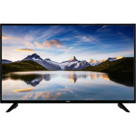 Vestel 49F9400 Full HD LED televizyon, siyah çerçeveli ekranında dağ ve göl manzarası gösteriyor
