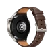 Huawei Watch 4 Pro Classic akıllı saat, gri kasa ve kahverengi deri kayışın arka görünümü