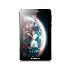 Lenovo S5000-F gümüş renkli tablet; dünya görüntülü ekran, önden görünüm ile vitrinde sergileniyor.