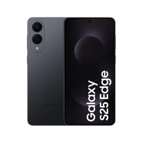 Siyah Samsung Galaxy S25 Edge akıllı telefonun ön ve arka yüzünü gösteren ana ürün görünümü