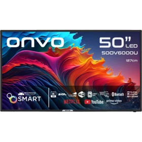 Onvo 50OV6000U Ultra HD 4K LED televizyon, 50 inç ekran ve renkli dalga desenli arayüzüyle