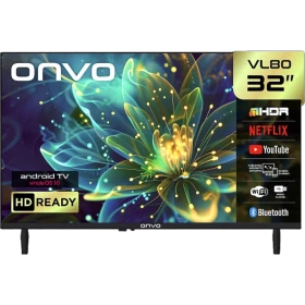 Onvo 32VL80F2HA HD Ready HD TV, 32 inç siyah LED televizyonun önden görünümü